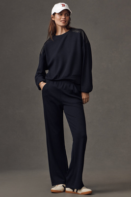 Maeve The Brooklin Knit Wide-leg Pull-on Pants In Blue