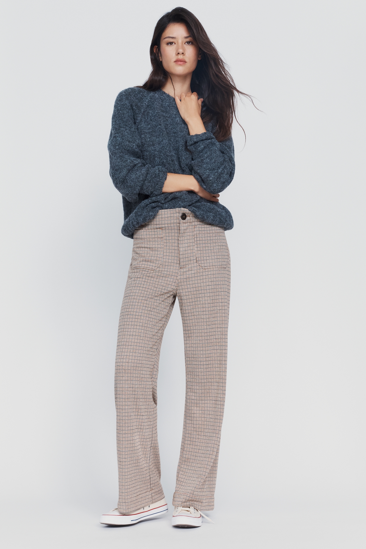 Maeve Colette Houndstooth Full-Length Wide-Leg Pants