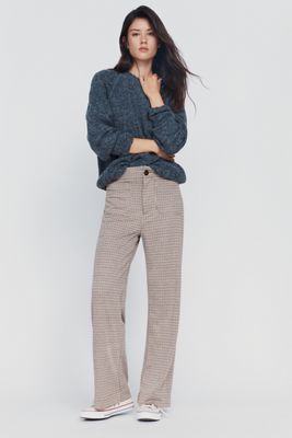 Maeve Colette Houndstooth Full-Length Wide-Leg Pants