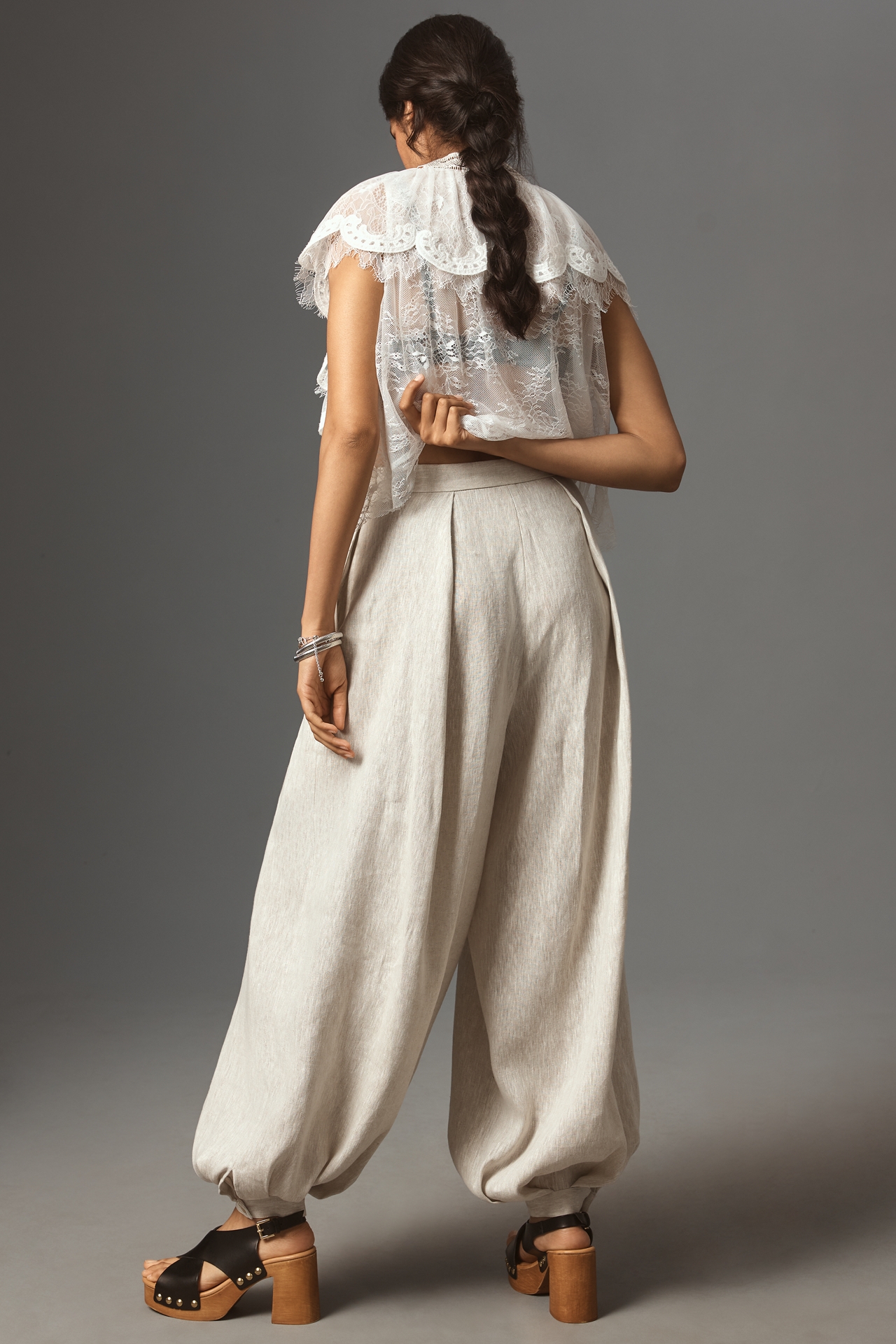 Ronny Kobo Apolo Linen High-Rise Full-Leg Pants