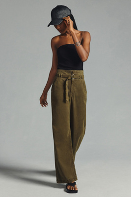 Frame Pleated Cotton-twill Wide-leg Pants In Green