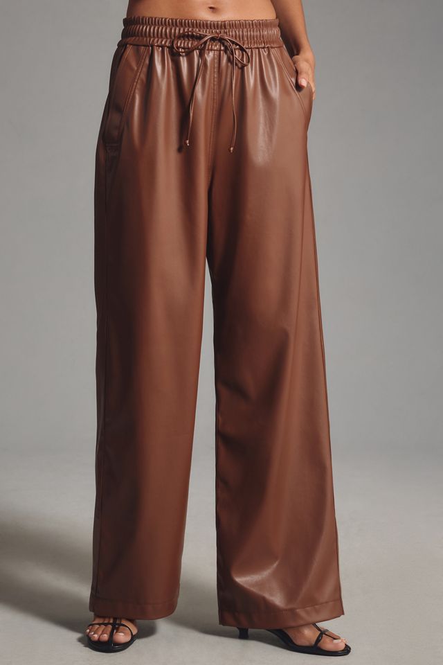 Exquise Brenna Faux Leather Wide-Leg Pants | Anthropologie
