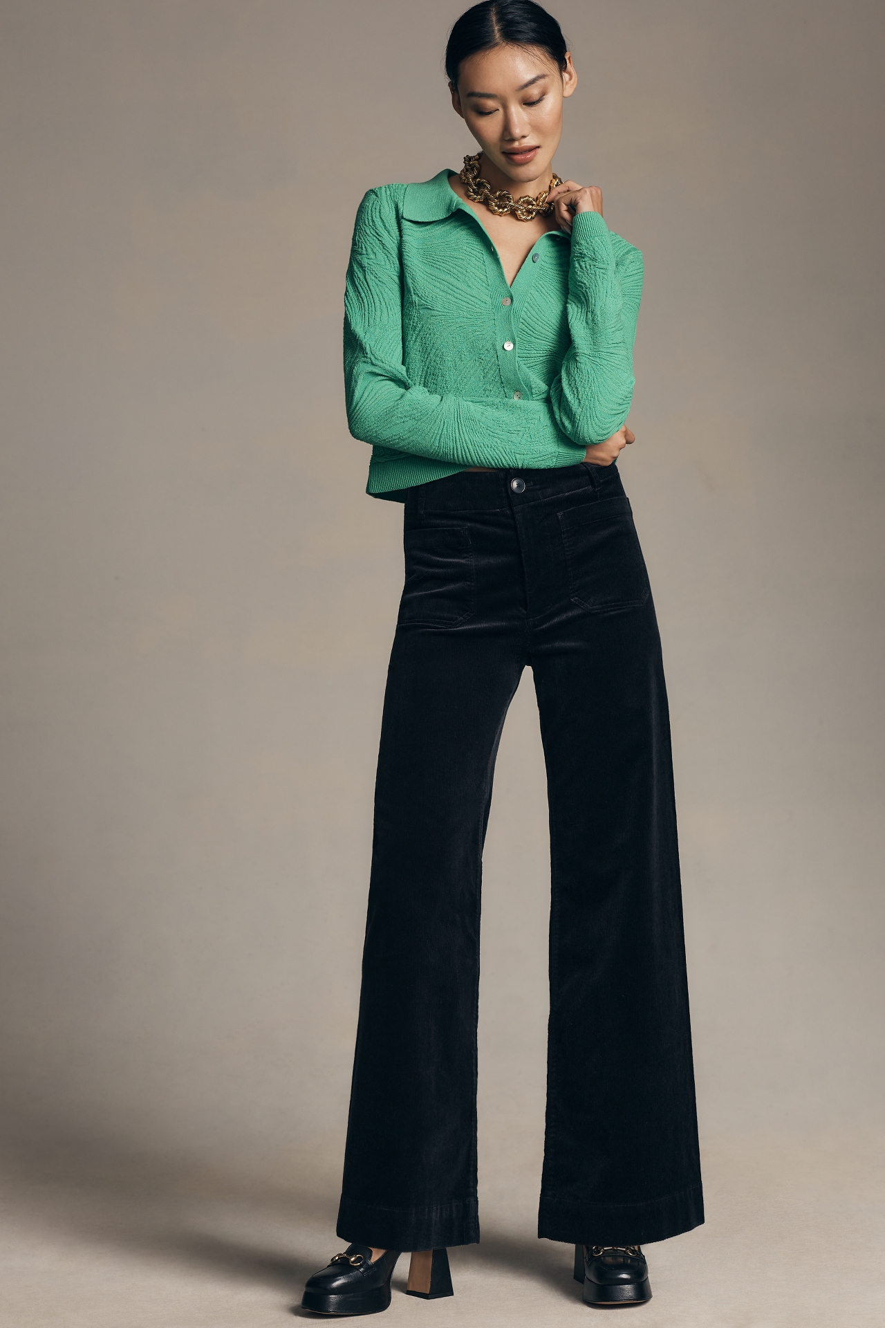 The Colette Full-Length Wide-Leg Corduroy Pants by Maeve