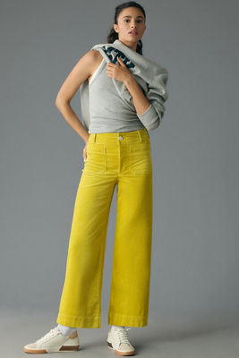 Maeve The Colette Cropped Wide-leg Corduroy Pants By  In Green