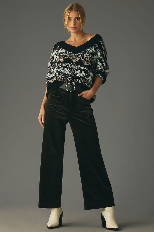 Wide leg clearance black corduroy trousers