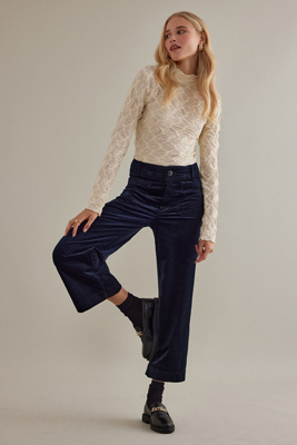 The Colette Collection By Maeve The Colette Cropped Corduroy Wide-leg Trousers By Maeve In Blue