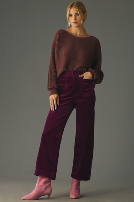 Maeve The Colette Cropped Wide-leg Corduroy Pants By  In Purple