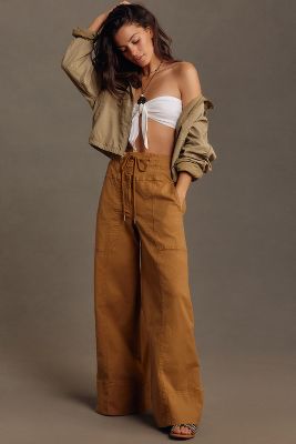 Shop Maeve Utility Wide-leg Trousers Pants In Brown