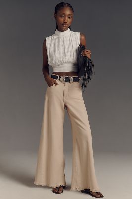 The Adi Mid-Rise Frayed Relaxed Flare Pants by Pilcro: Linen Edition