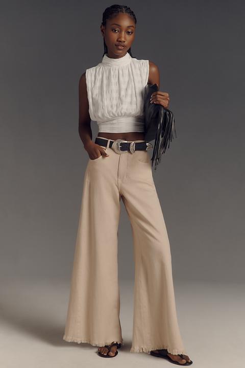 The Adi Mid-Rise Frayed Relaxed Flare Pants by Pilcro: Linen Edition