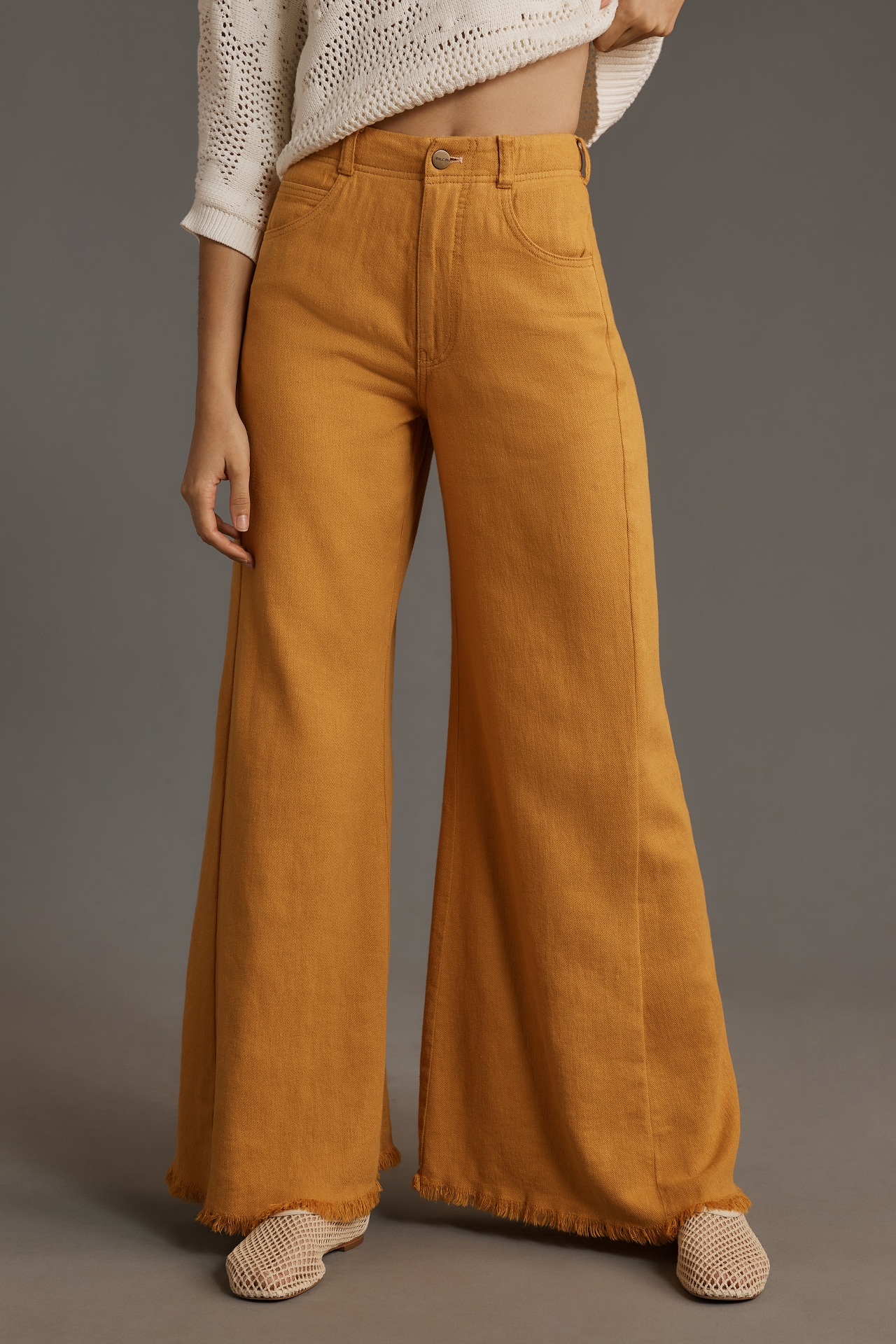 The Adi Mid-Rise Frayed Relaxed Flare Pants by Pilcro: Linen Edition