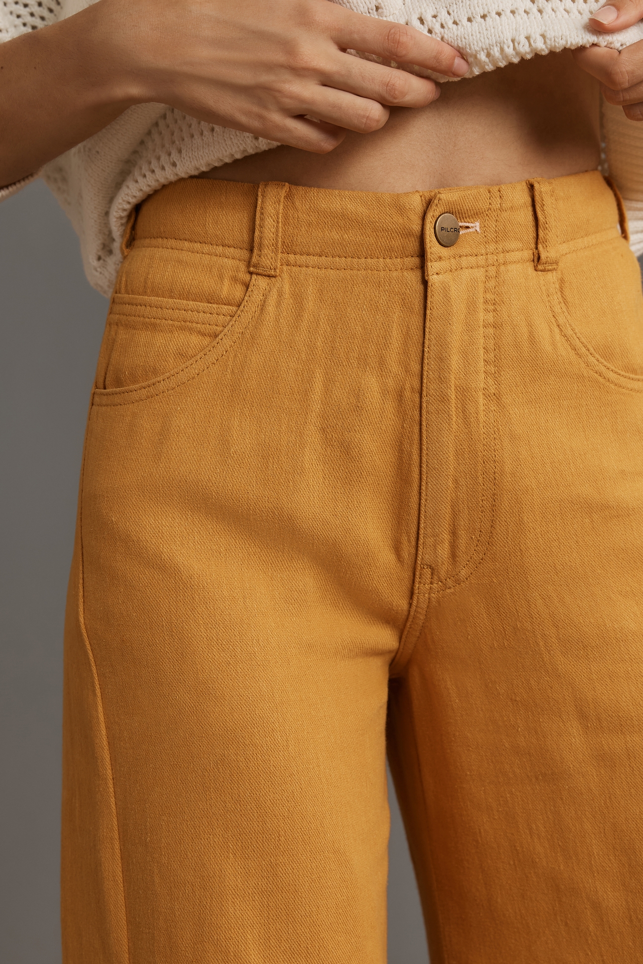 The Adi Mid-Rise Frayed Relaxed Flare Pants by Pilcro: Linen Edition