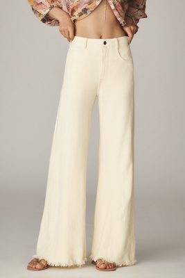 Pilcro The Adi Mid-rise Frayed Relaxed Flare Pants By : Linen Edition In Yellow