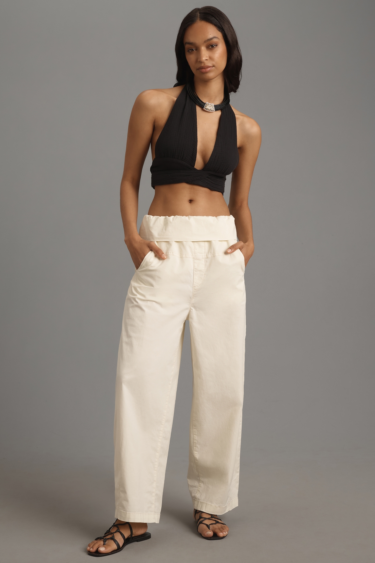 Pilcro Foldover Bowed Belted Wide-Leg Pants