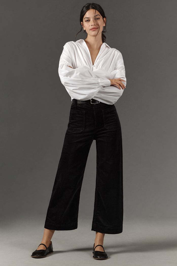 The Colette Cropped Wide-Leg Trousers by Maeve: Corduroy Edition