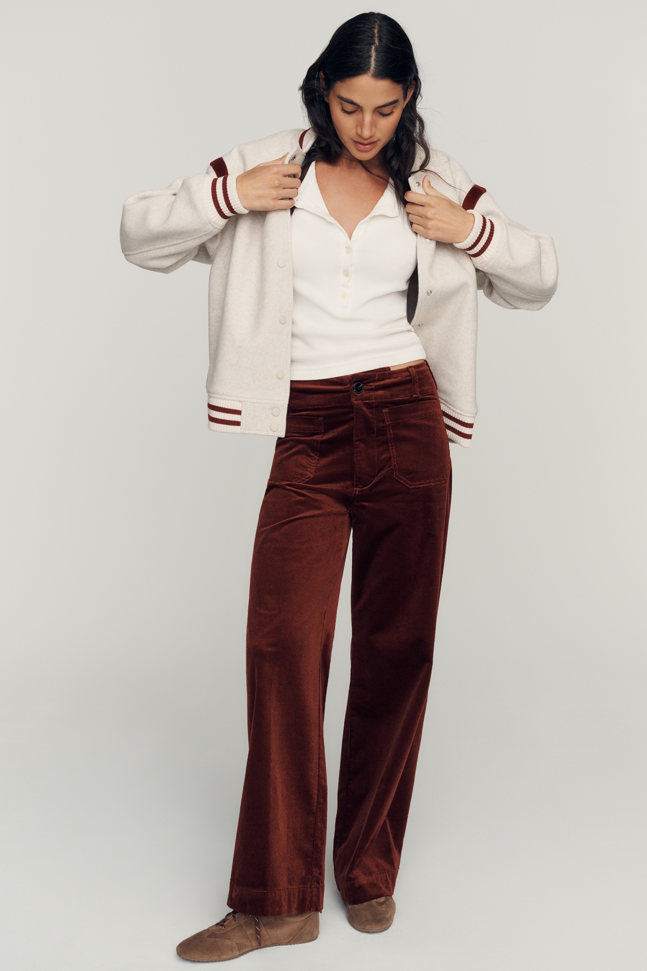 Maeve Colette Corduroy High-Rise Wide-Leg Full-Length Pants