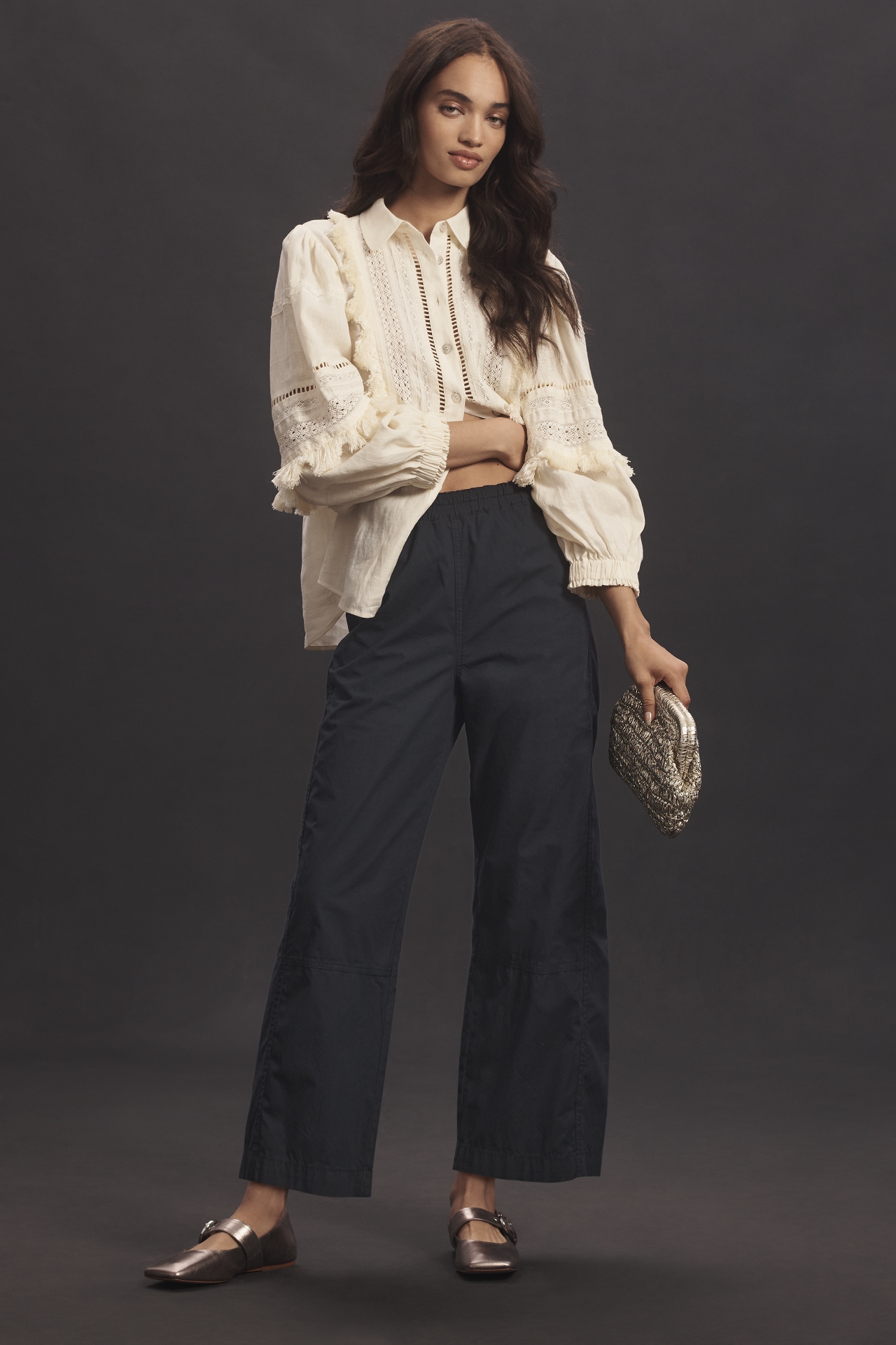 The Izzie Relaxed Pull-On Barrel Pants by Pilcro: Poplin Edition