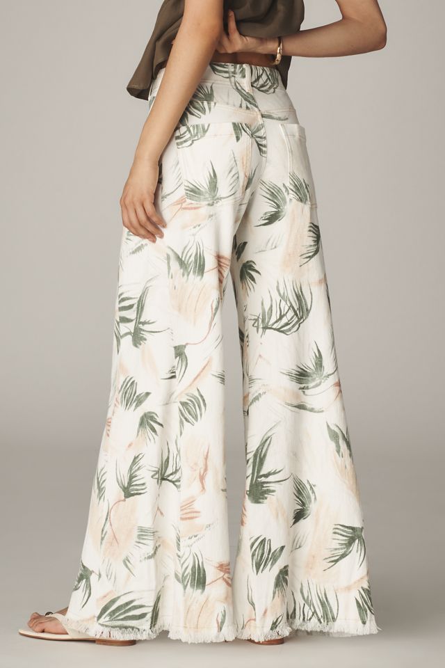 The Adi Mid-Rise Frayed Relaxed Flare Pants by Pilcro: Printed Linen ...
