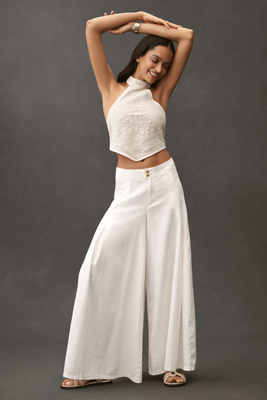 Pilcro Linen Blend Skirty Sailor Wide-leg Pants In White