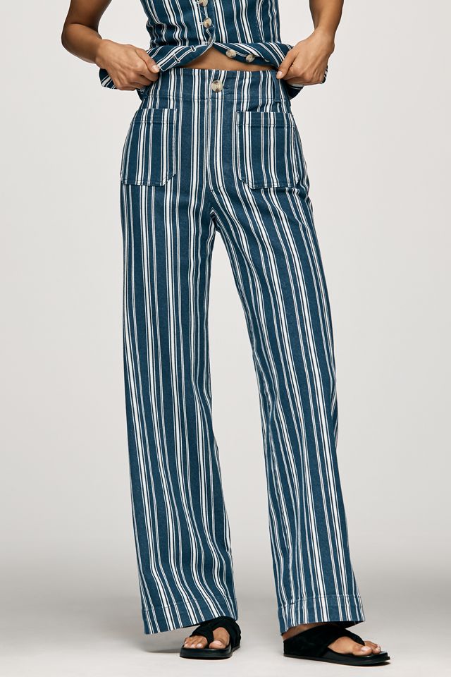 The Colette Striped Full-Length Wide-Leg Trousers by Maeve
