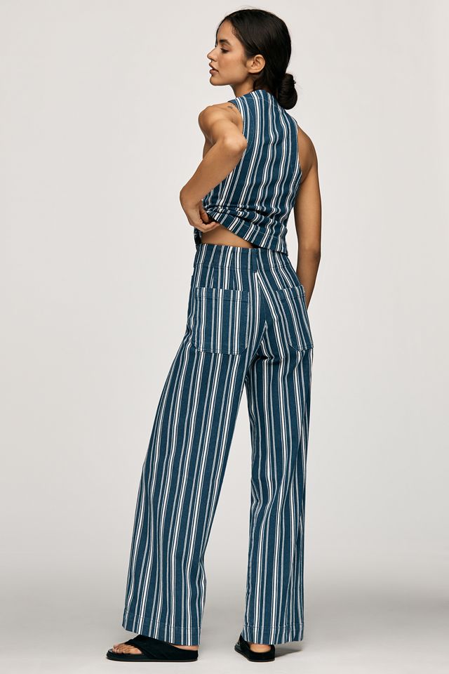 Los Pantalones Colette de Rayas de Pierna Ancha de Largo Completo de Maeve #2