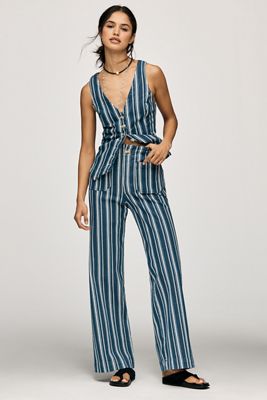 Maeve Colette Striped High-Rise Wide-Leg Full-Length Pants
