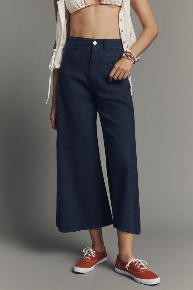 The Adi Linen Blend Crop Mid-Rise Flare Pants by Pilcro