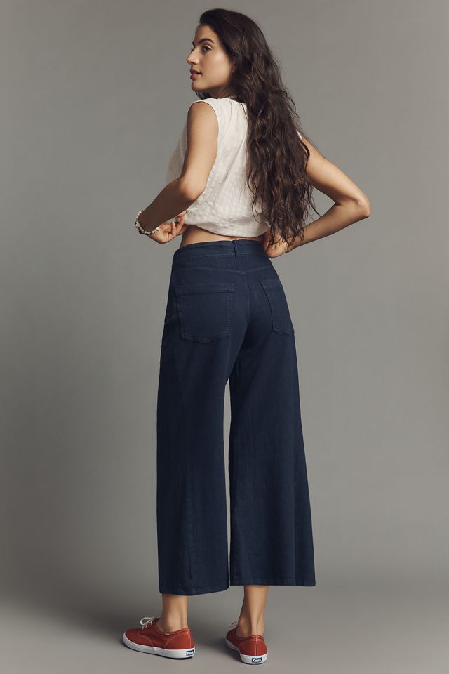 The Adi Linen Blend Crop Mid-Rise Flare Pants by Pilcro