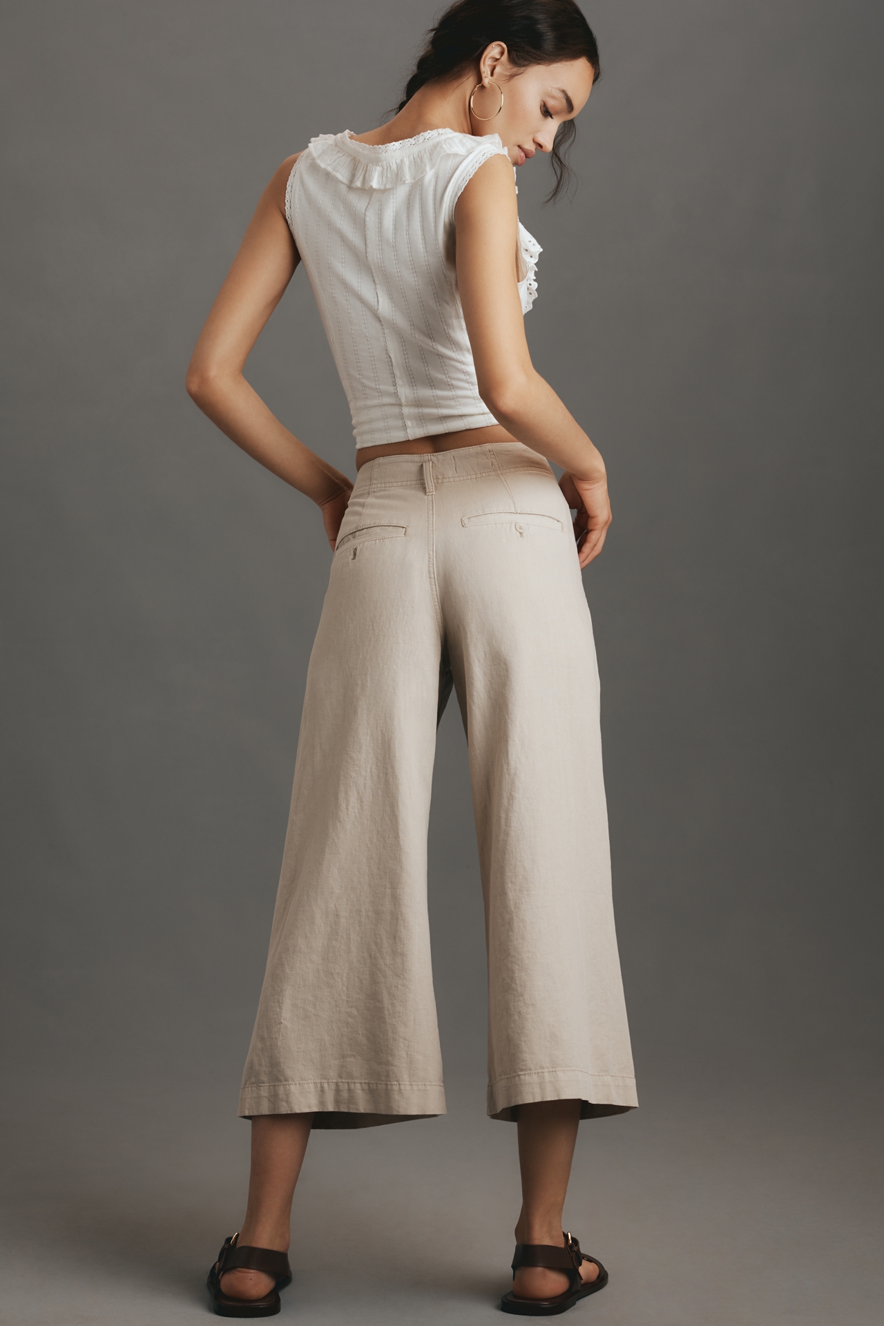 Pilcro Linen-Blend Crop Wide-Leg Chino Pants