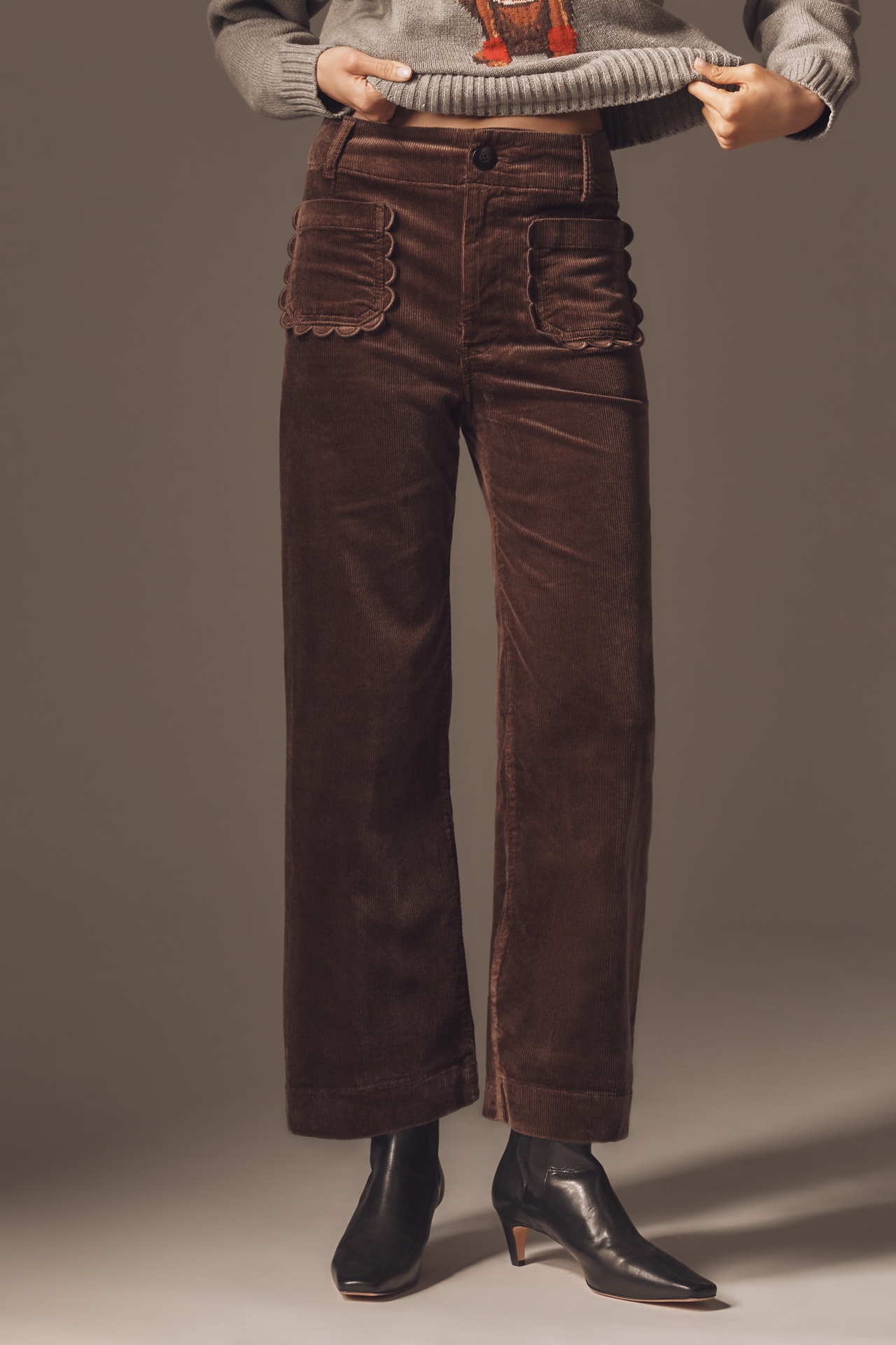 The Colette Crop Wide-Leg Pants by Maeve: Scalloped Corduroy Edition
