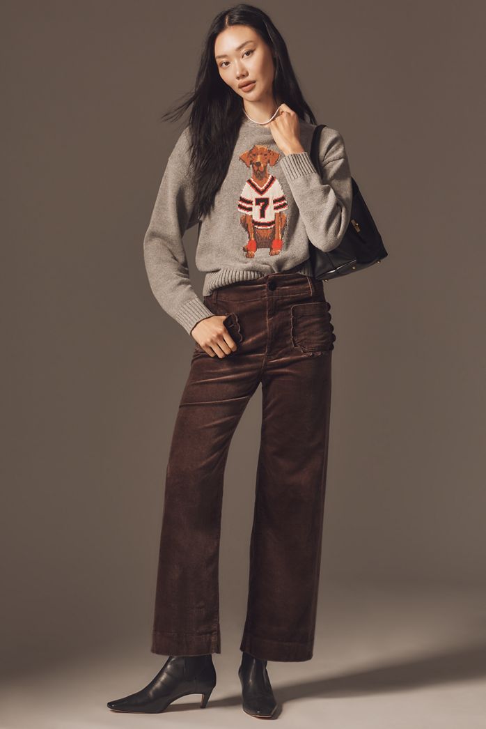 The Colette Crop Wide-Leg Trousers by Maeve: Corduroy Scallop Pocket Edition