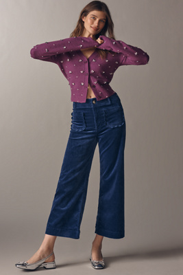 Maeve The Colette Scallop Pocket Corduroy Crop Wide-leg Pants By  In Blue