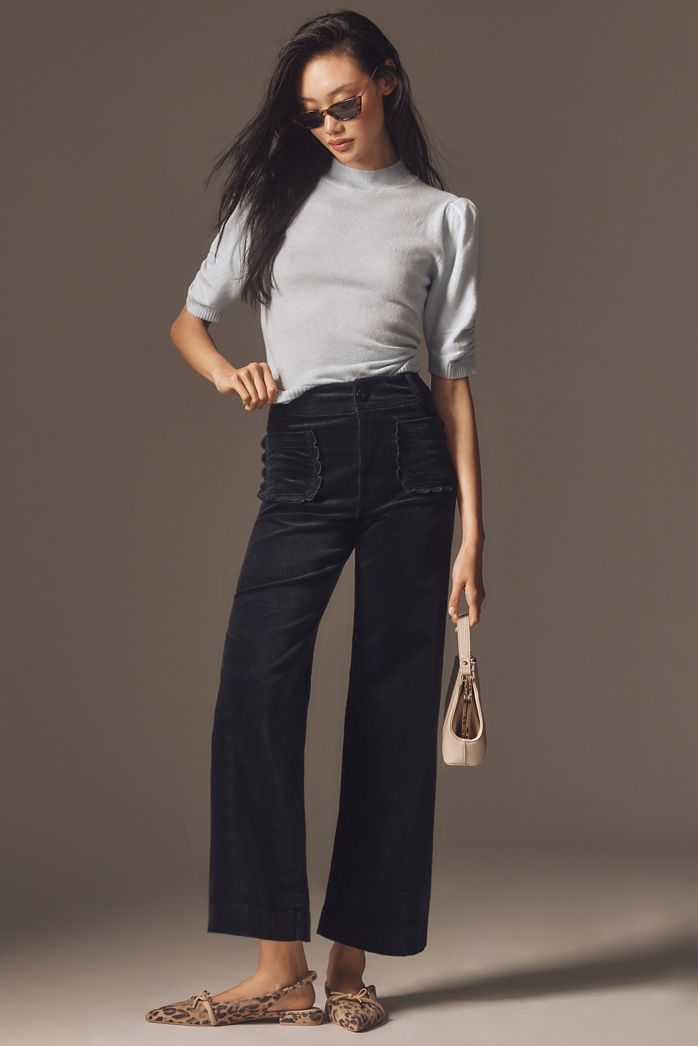 The Colette Crop Wide-Leg Trousers by Maeve: Corduroy Scallop Pocket Edition