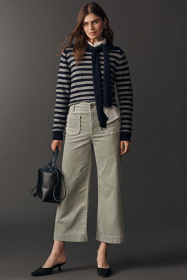 Maeve The Colette Scallop Pocket Corduroy Crop Wide-leg Pants By  In Green