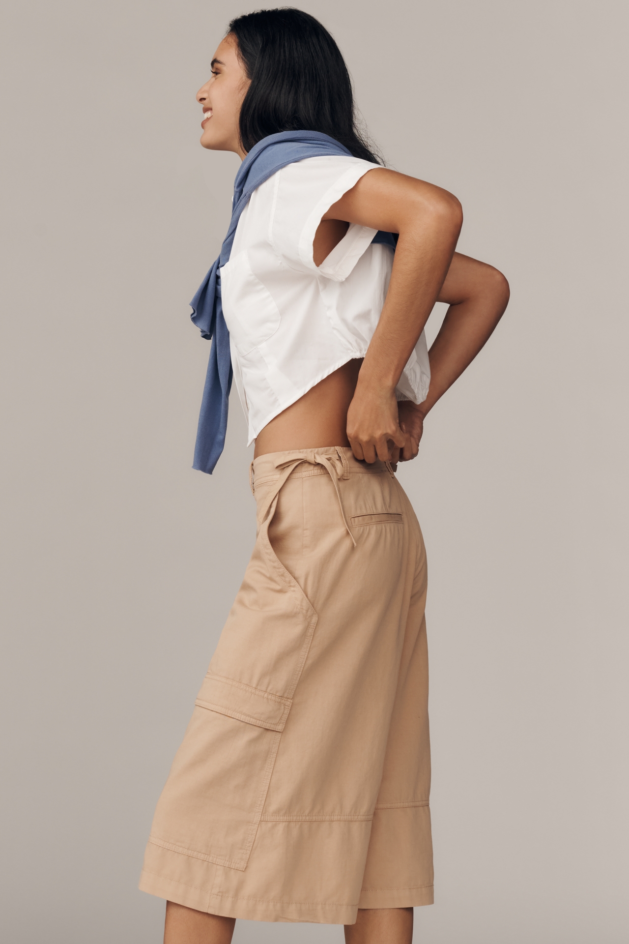 By Anthropologie Cargo Linen Blend Culotte Pants