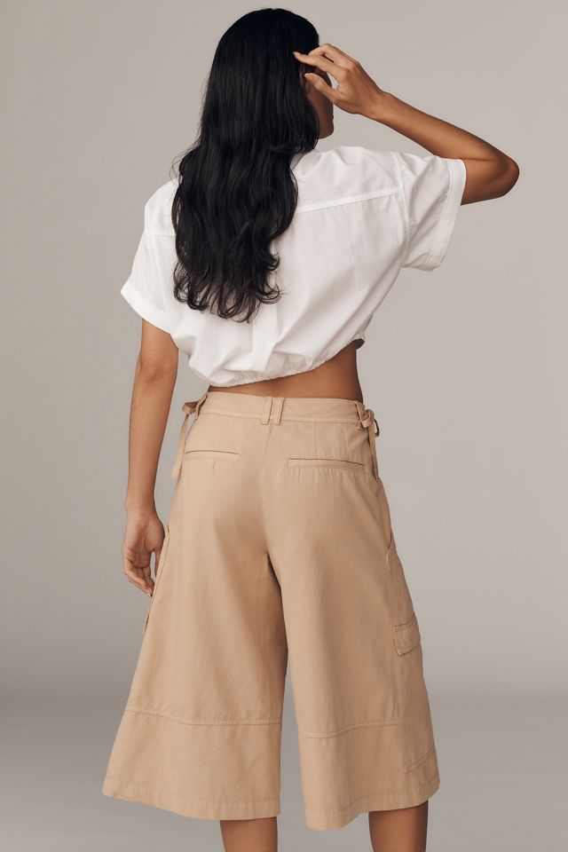 By Anthropologie Cargo Linen Blend Culotte Pants