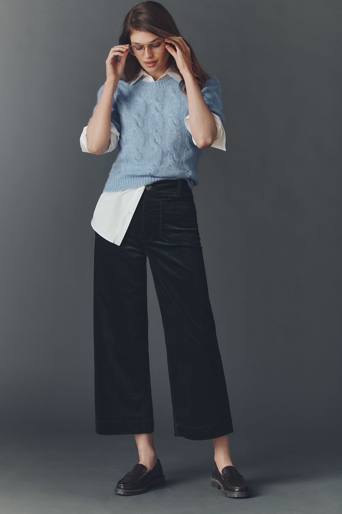The Colette Bow Corduroy Crop Wide-Leg Pants by Maeve - Forest Green, Petite, 28 P