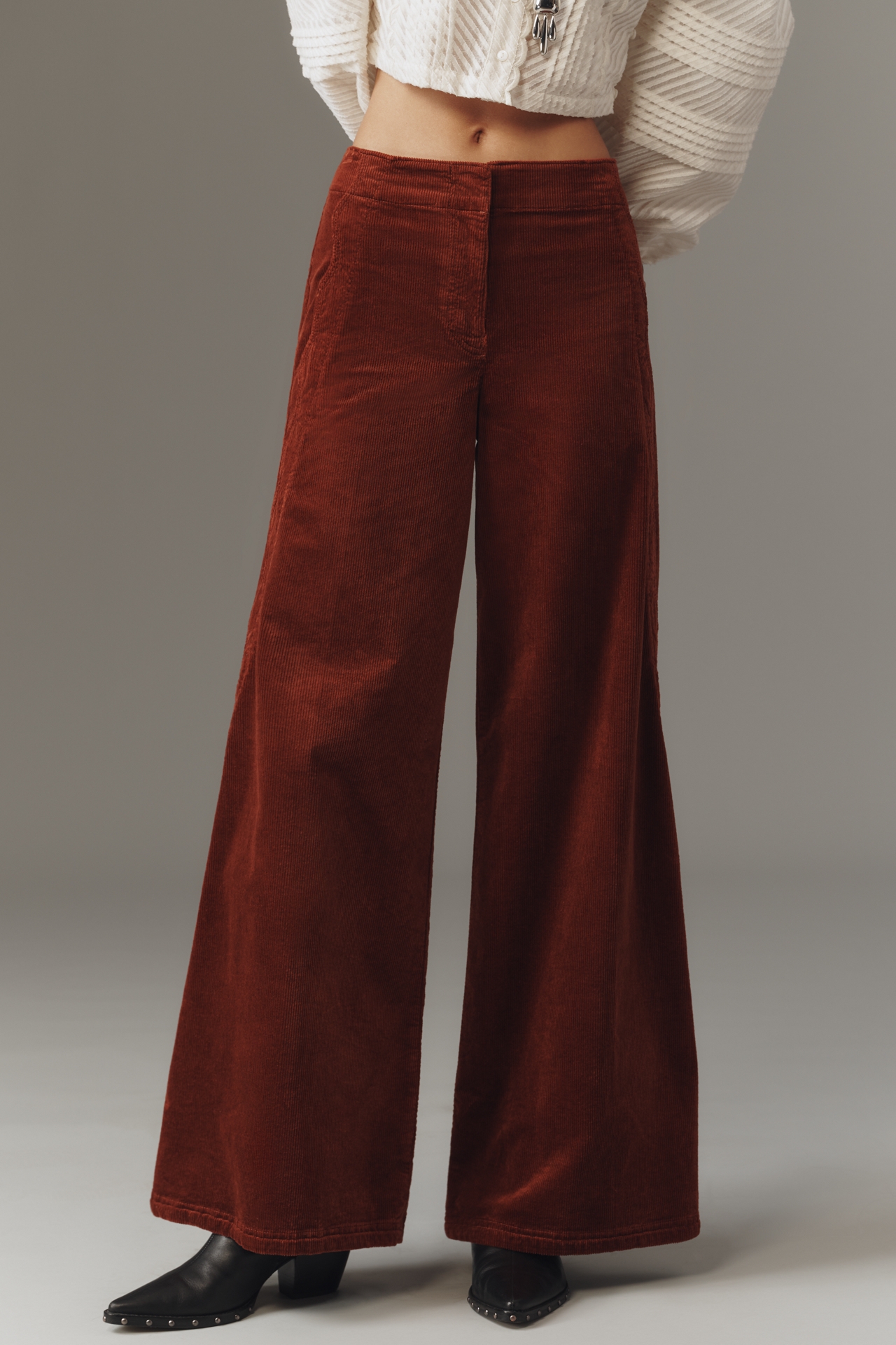 Maeve Corduroy Scallop Wide-Leg Pants