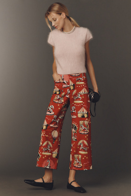 The Colette Collection By Maeve The Colette Crop Printed Ponte Trousers By Maeve In Red