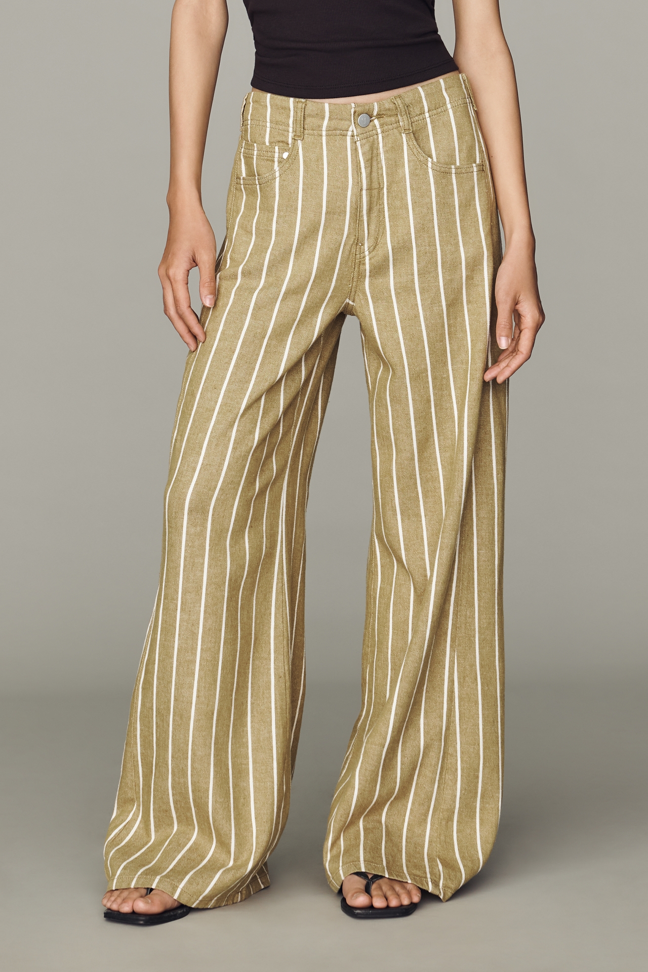 Adi Linen Cotton Mid-Rise Flare Pants by Pilcro