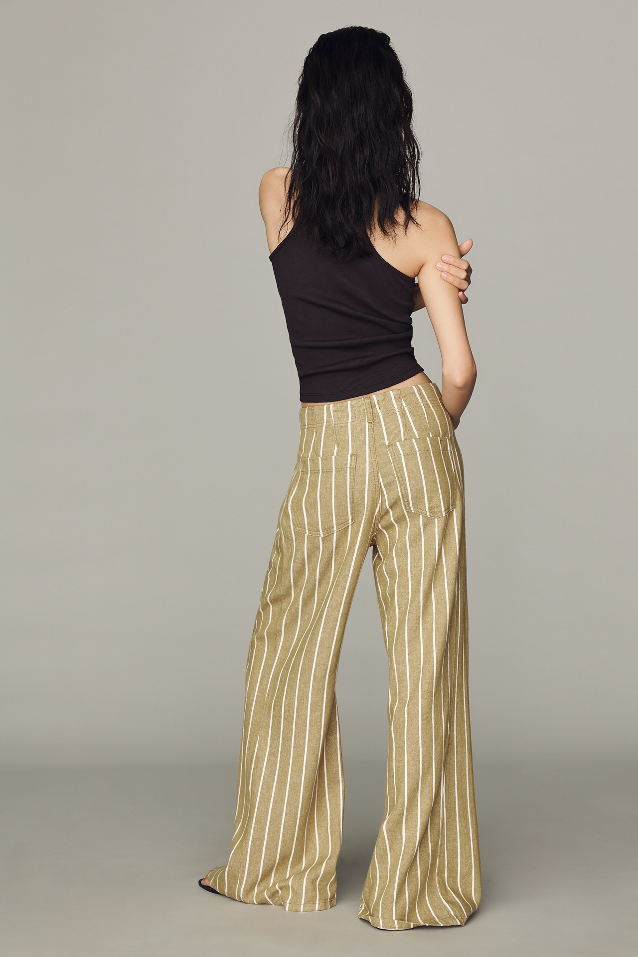 Adi Linen Cotton Mid-Rise Flare Pants by Pilcro