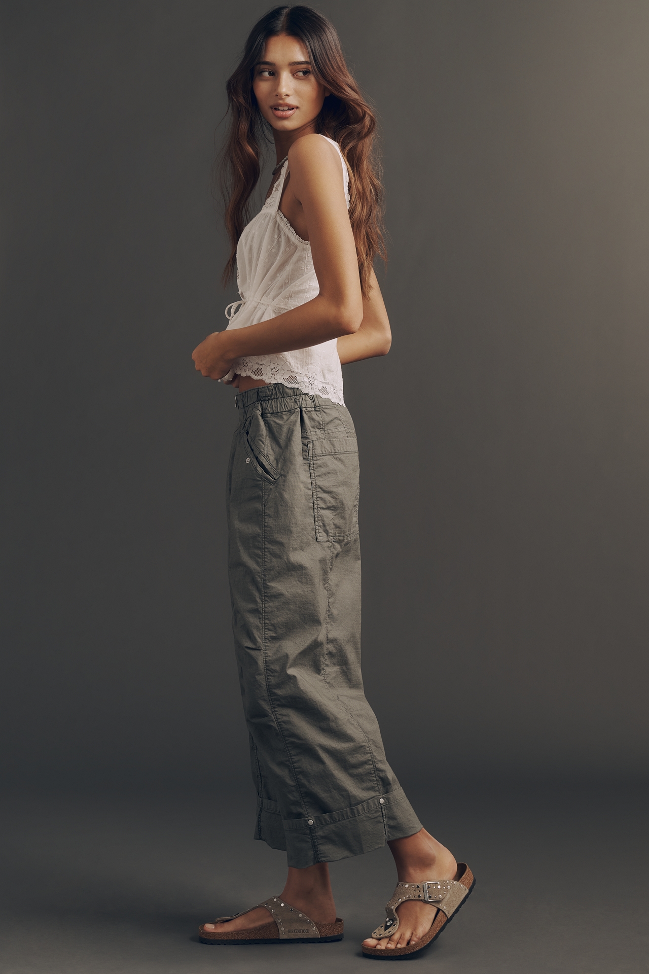 Pilcro Cotton Crop Parachute Pants