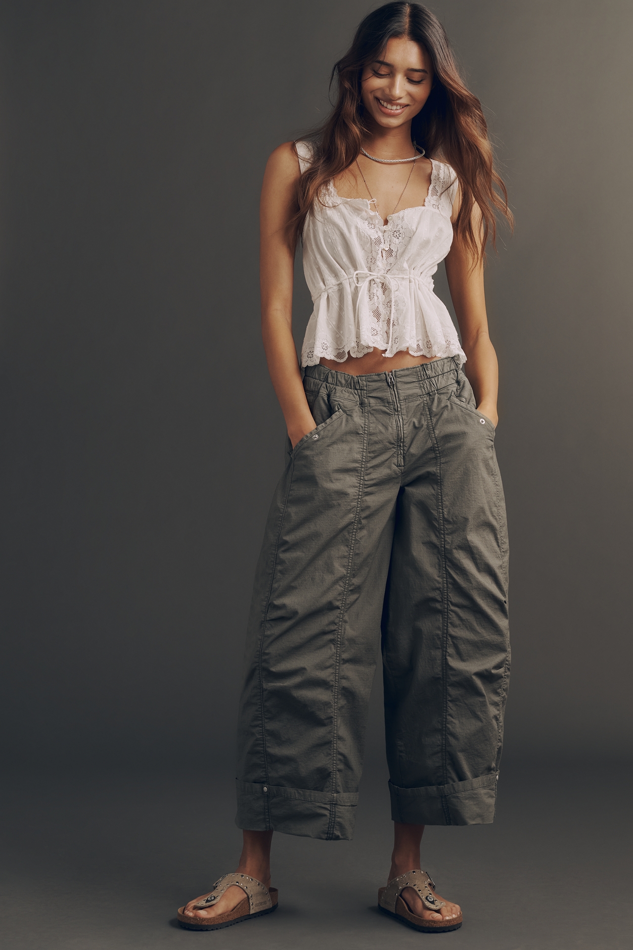 Pilcro Cotton Crop Parachute Pants