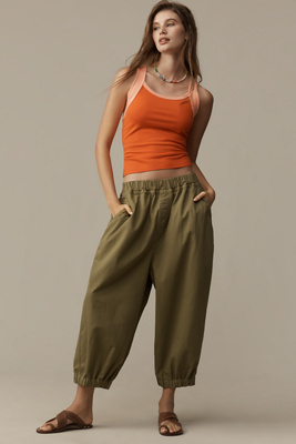Pilcro Cotton-Linen Cropped Barrel Joggers