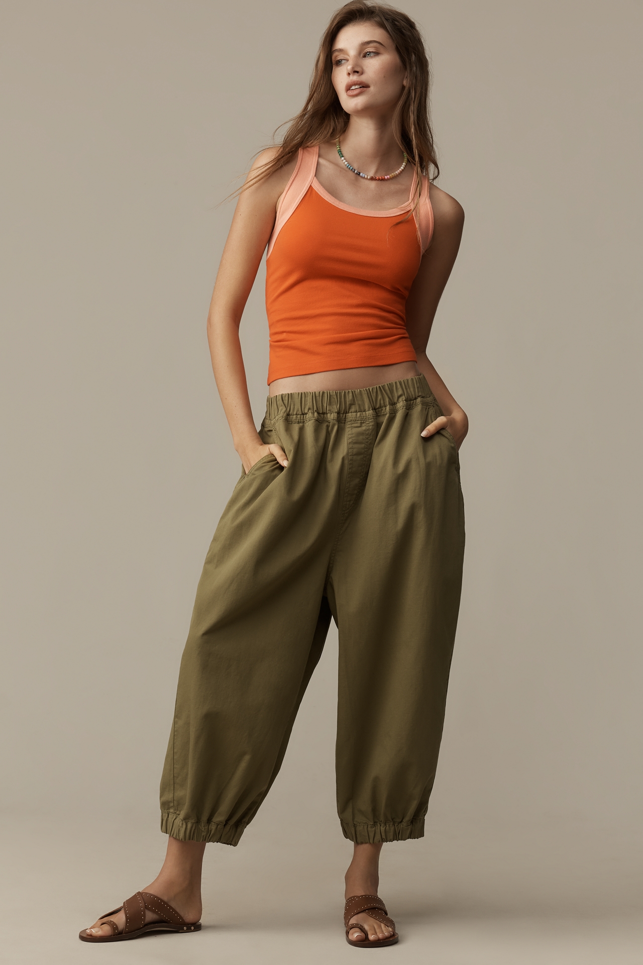 Pilcro Cotton Linen Cropped Barrel Joggers