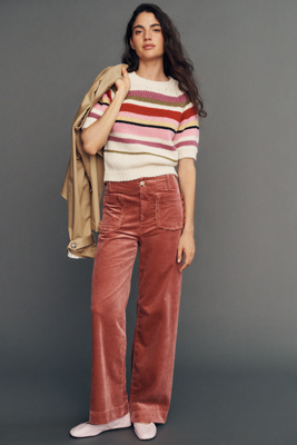 Colette Corduroy Scallop High Rise Wide Leg Full Length Pants
