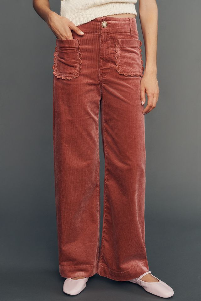 Maeve Colette Corduroy Scallop High-Rise Wide-Leg Full-Length Pants #1