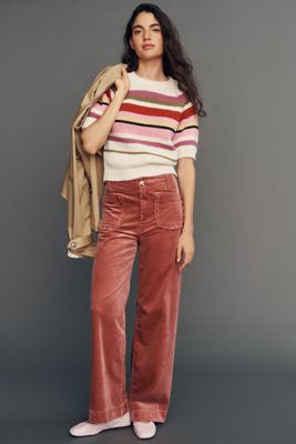 Maeve Colette Corduroy Scallop High-Rise Wide-Leg Full-Length Pants