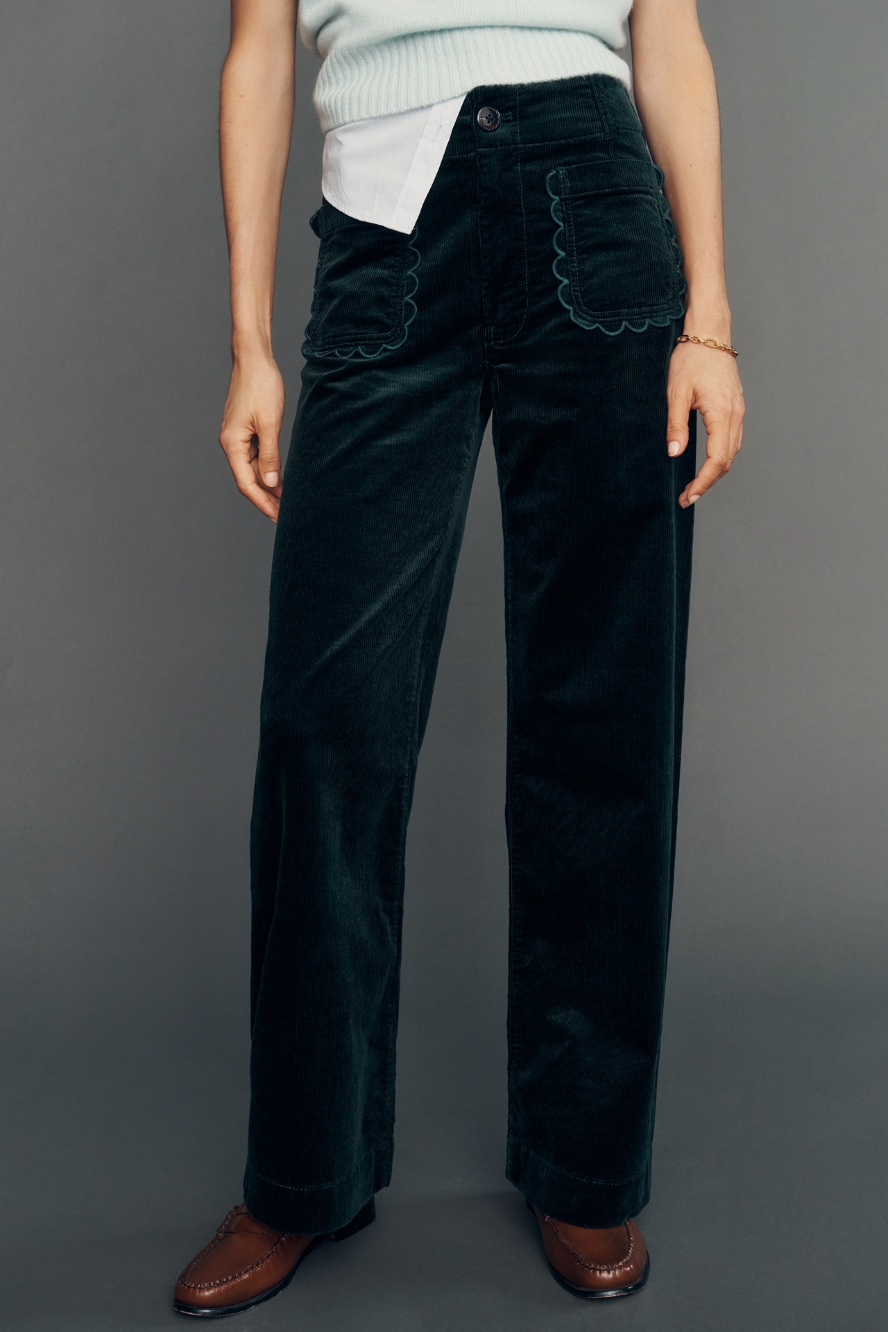 Maeve Colette Corduroy Scallop High-Rise Wide-Leg Full-Length Pants