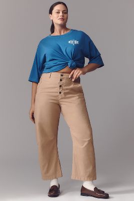 PILCRO THE ARIN MID-RISE BUTTON-FRONT BARREL PANTS BY PILCRO: LINEN BLEND EDITION 
